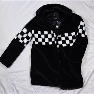 Faux fur checkered coat